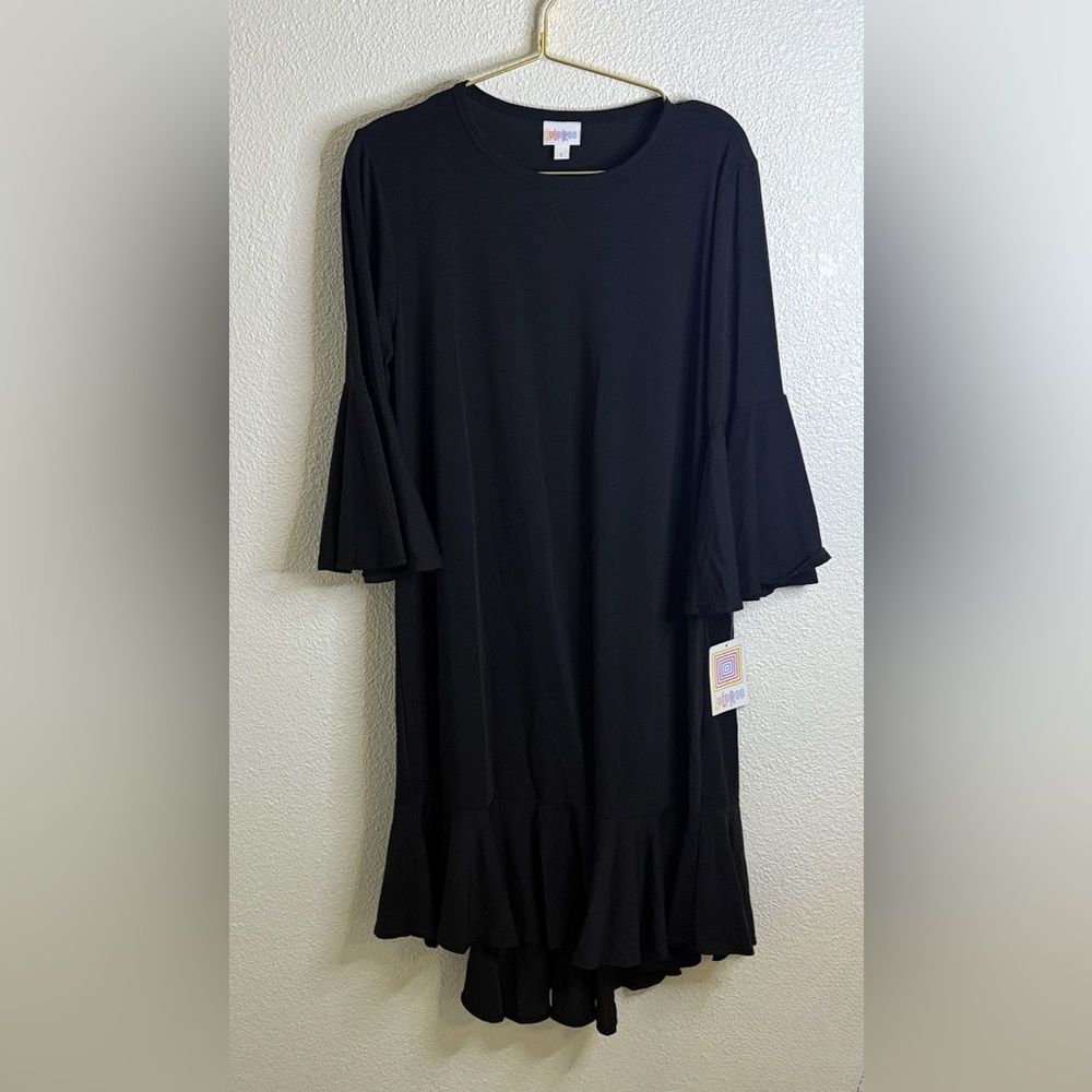 NWT-LuLaRoe- Solid black-Maurine Dress- bell sleeve- Large